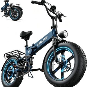 URLIFE Folding Electric Bike for Adults, 20" x 4" Fat Tire Ebike, 1500W Peak Motor, 48V/13AH, LED Display, Range 60-80 Miles Elctric Dirt Bike, UL2849 Certified