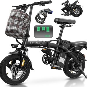 Electric Bike for Adults and Teens, 560-740W Motor, 20-25MPH Compact Commuter Folding Ebike, 32 Miles Range, 48V 10Ah Battery, 3-Level Pedal Assist, 14" Foldable Electric Bicycle, UL 2849 Certified